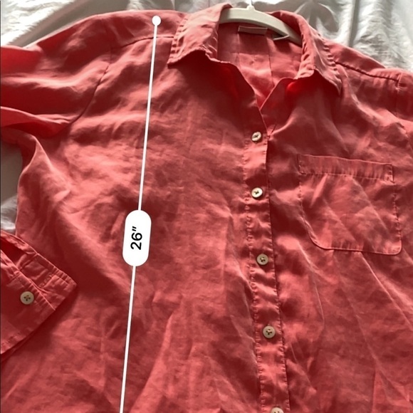 Chico's Sz 1 Button Up Top Womens Medium/8 Pink orange‎ Color Roll Tab Sleeve - Picture 12 of 12